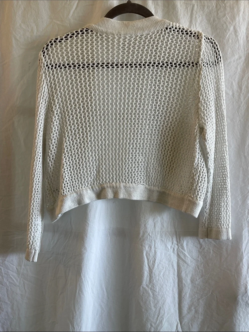 Studio Y White silver accent Open-Weave Cropped open front Cardigan L